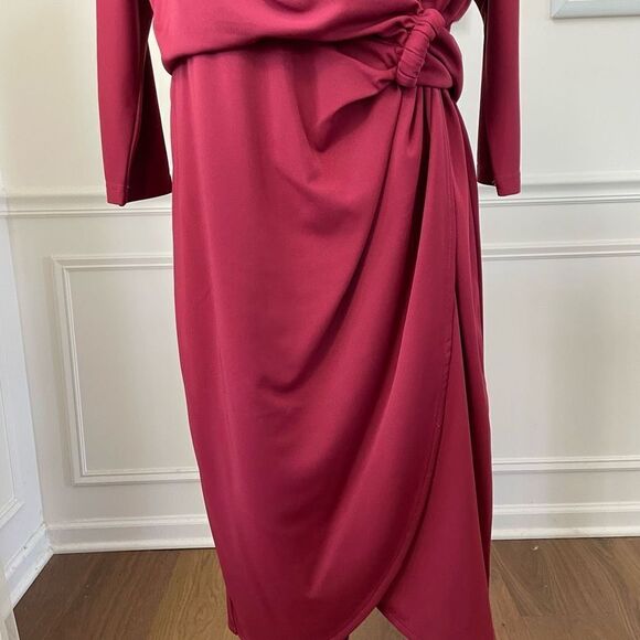 H by Halston Red Blouson Style Faux Wrap Skirt Dress M - Picture 4 of 7